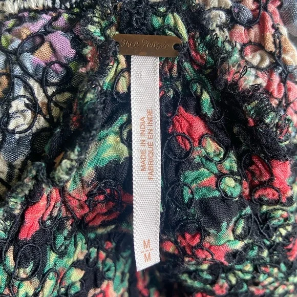 FREE PEOPLE Floral Smocked Bodice Mini Dress Garden Girl Boho Whimsigoth | Sz M - Picture 5 of 6